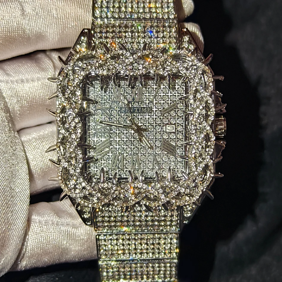Shine Luxury Hip-Hop Diamond Watch with Emeralds for Men Replica Czech Stone Inlaid Waterproof Gold Watch שעוני יוקרה