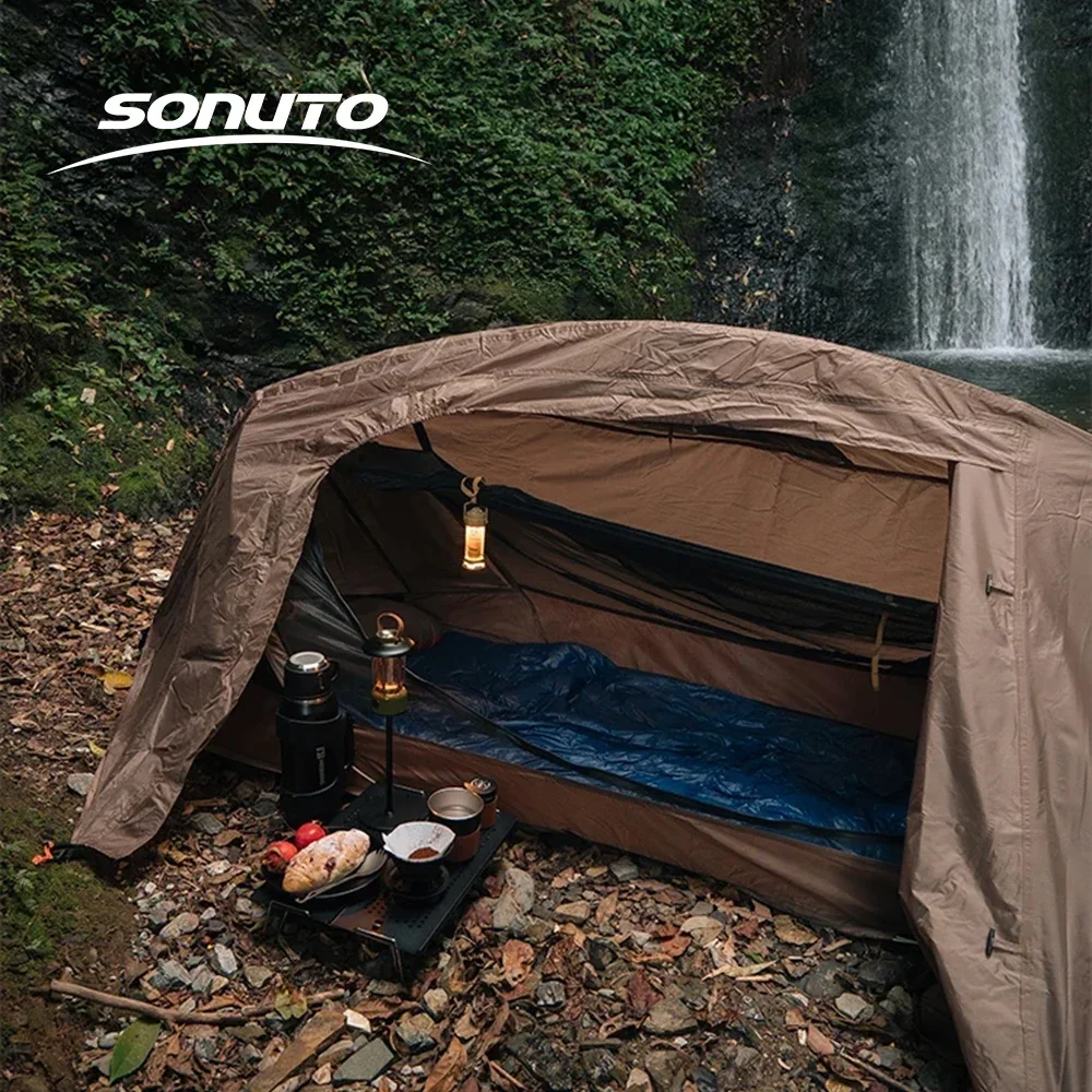 Sonuto-Camping Tent For Single Person Lightweight Nylon Tent Tactical Shelter With Mosquito Net Anti-Mosquito Waterproof Field