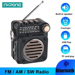 FM AM SW Stereo Radios Portable Pocket Mini Radio Receiver Multifunctional Wireless Bluetooth Music Player with LED Flashlight