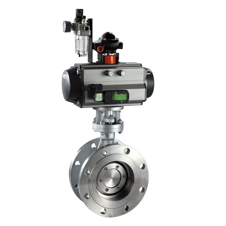 Vermelho pneumático motorizado elétrico de aço inoxidável operar tipo V ajustando conexão de flange válvula de esfera wcb