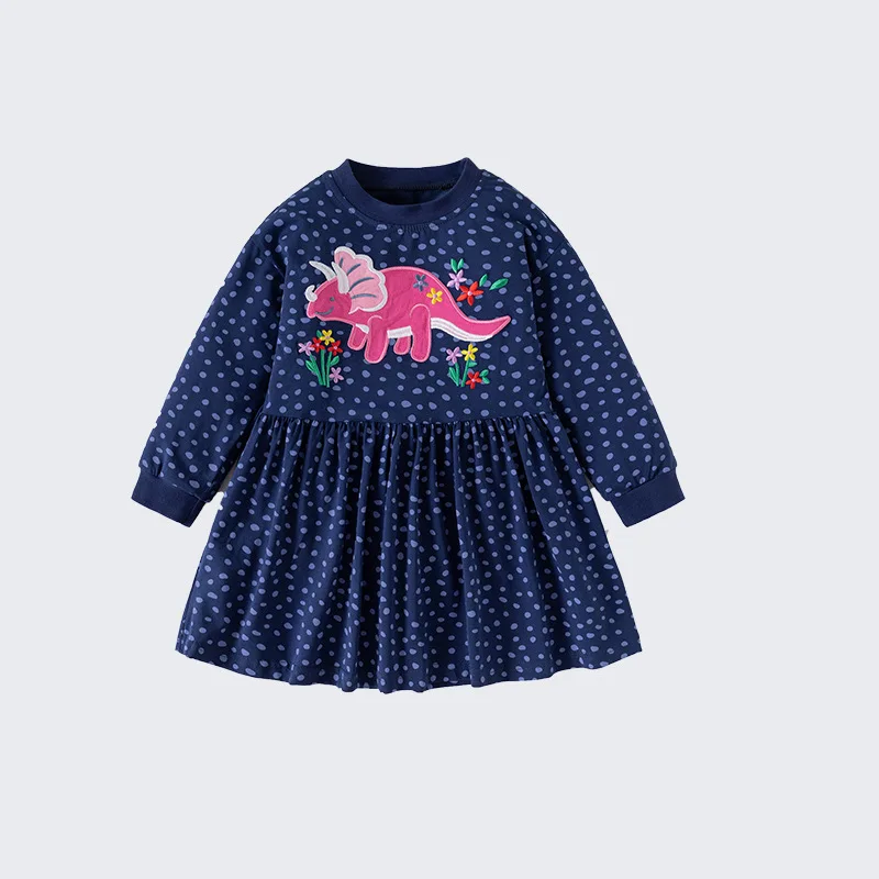 

Girls' Princess Dress Autumn New Fashionable Style Round Neck Long Sleeve Cute Children's Dress