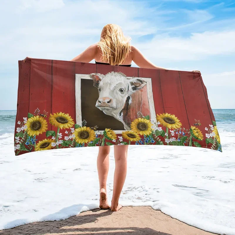 Rustic Retro Farm Animal Bath Towel Microfiber Farmhouse Pig Horse Beach Towel Camping Yoga Mat Shower Quick Dry Swimming Cover