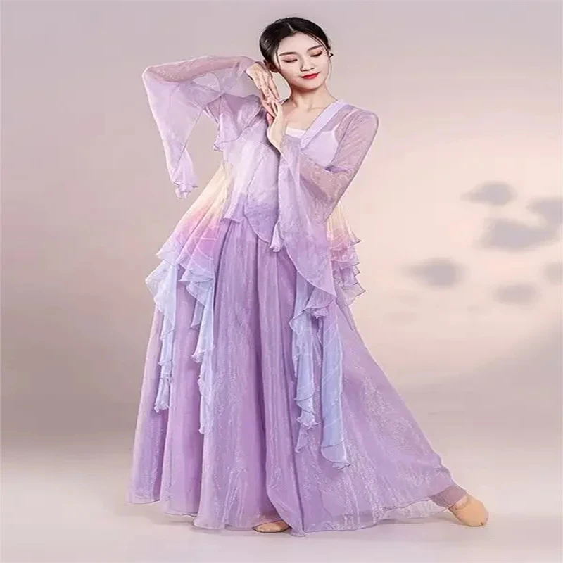 

Elegant Classic Dance Costume Body Charm Butterfly Gradual Change Chiffon Gauze Dress Women