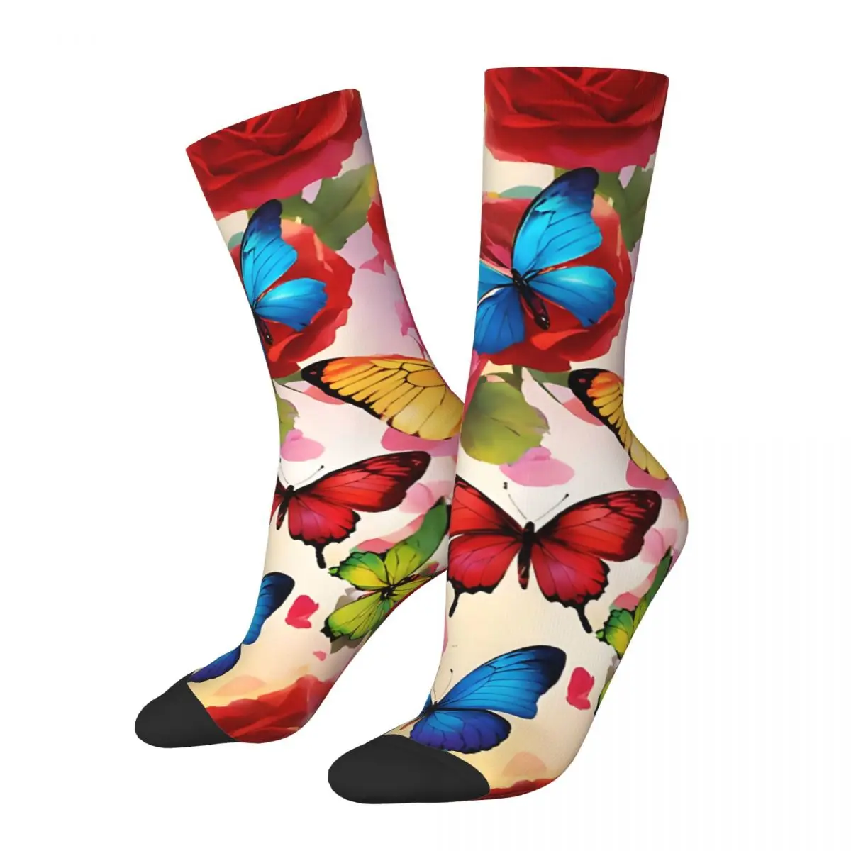 Crazy Butterfly Rose Sock for Men Hip Hop Harajuku Flower Power Quality Pattern Printed Crew Sock official-website tops fugees