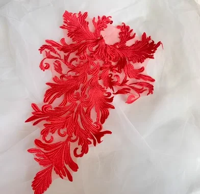 Três cores opcionais criptografia asas de anjo bordado totem de seda artificial renda, vestido de casamento artesanal decoração de fundo