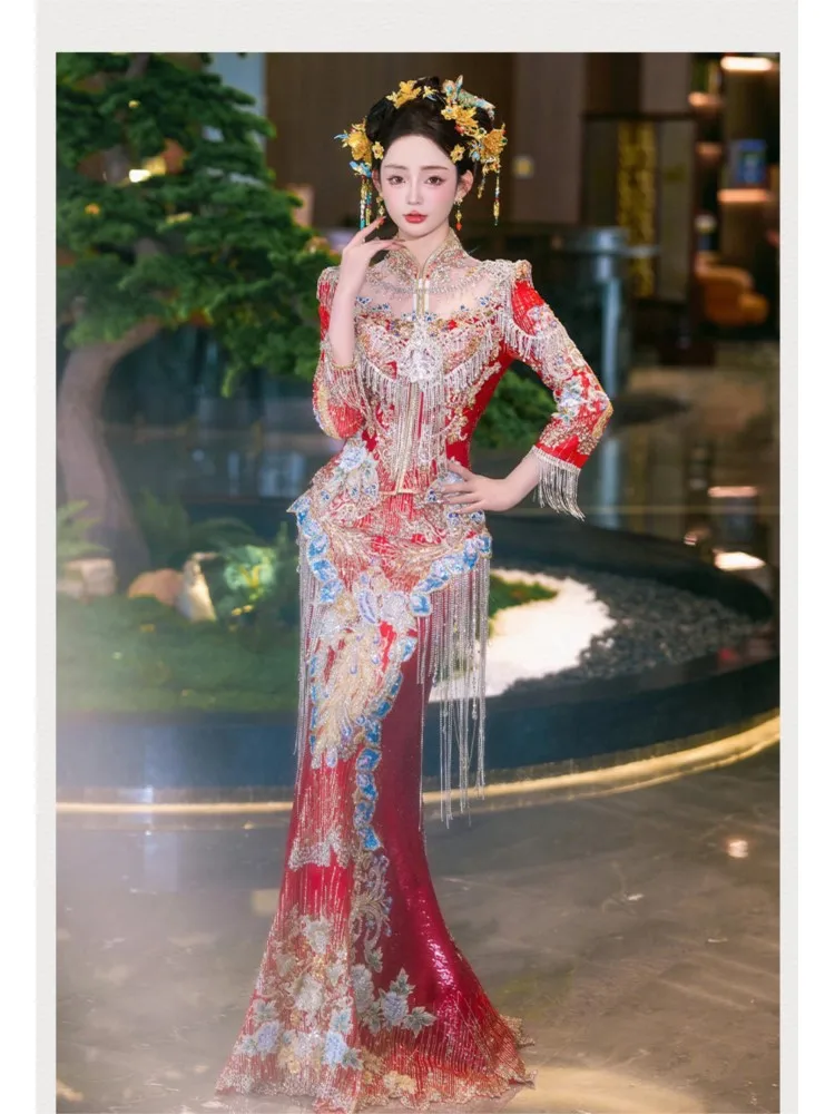 Fish-tail cheongsam bride's engagement toasting dress wedding attire