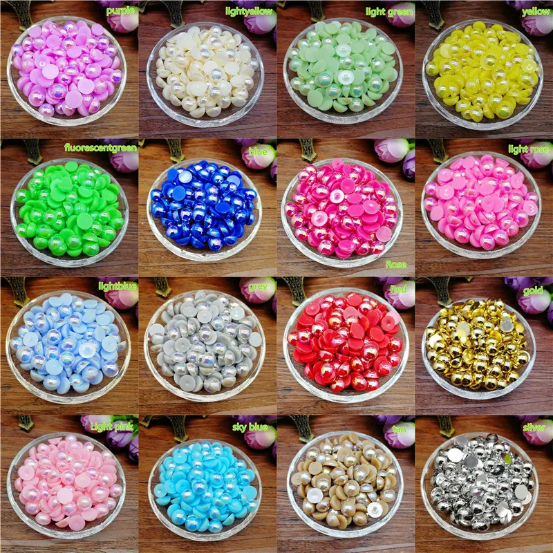 Wholesale 4 /6 /8mm Half Round Pearl Bead Flat Back Scrapbook for Craft 22colors