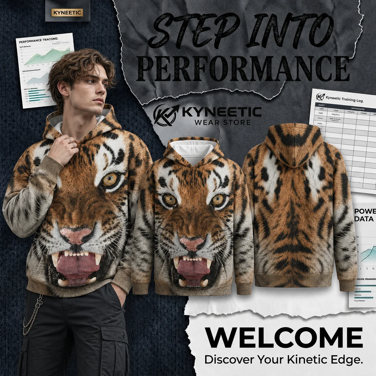 Cool 3D Tiger Face Hoodie Long Sleeve Sweatshirt Pullover Tops Parent-Child Streetwear Harajuku Safari Father's Day Gift Clothes