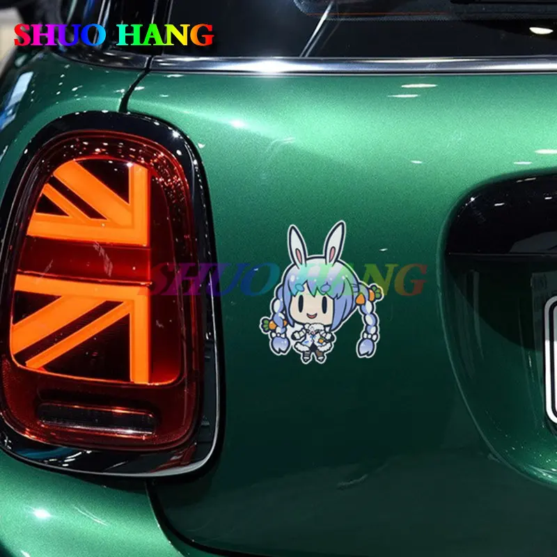 Hollive Virtual Rabbit Tian Pekla White Snow Blowing Animation Anime Car Triangle Window Sticker Motorcycle Vinyl Decals