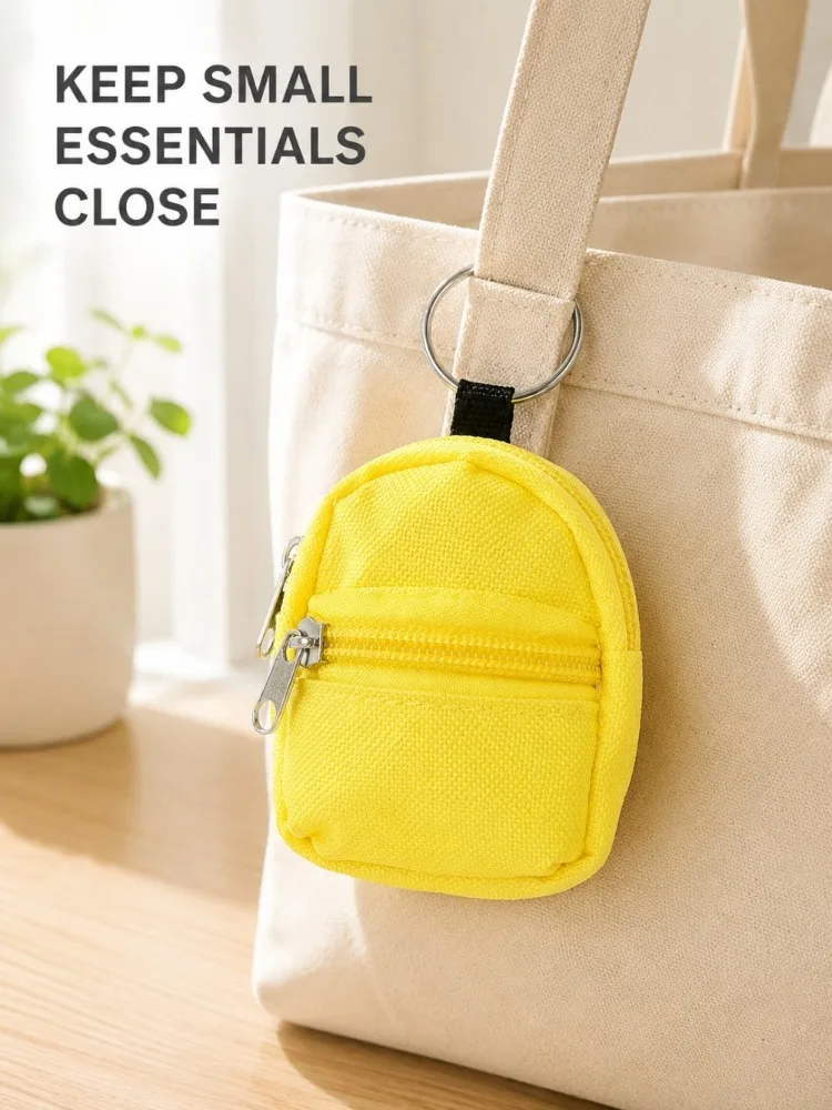 Mini Backpack Coin Purse Keychain Dual Zipper Pockets Functional Small Essentials Storage Pouch Cute BagCharm For Everyday Carry