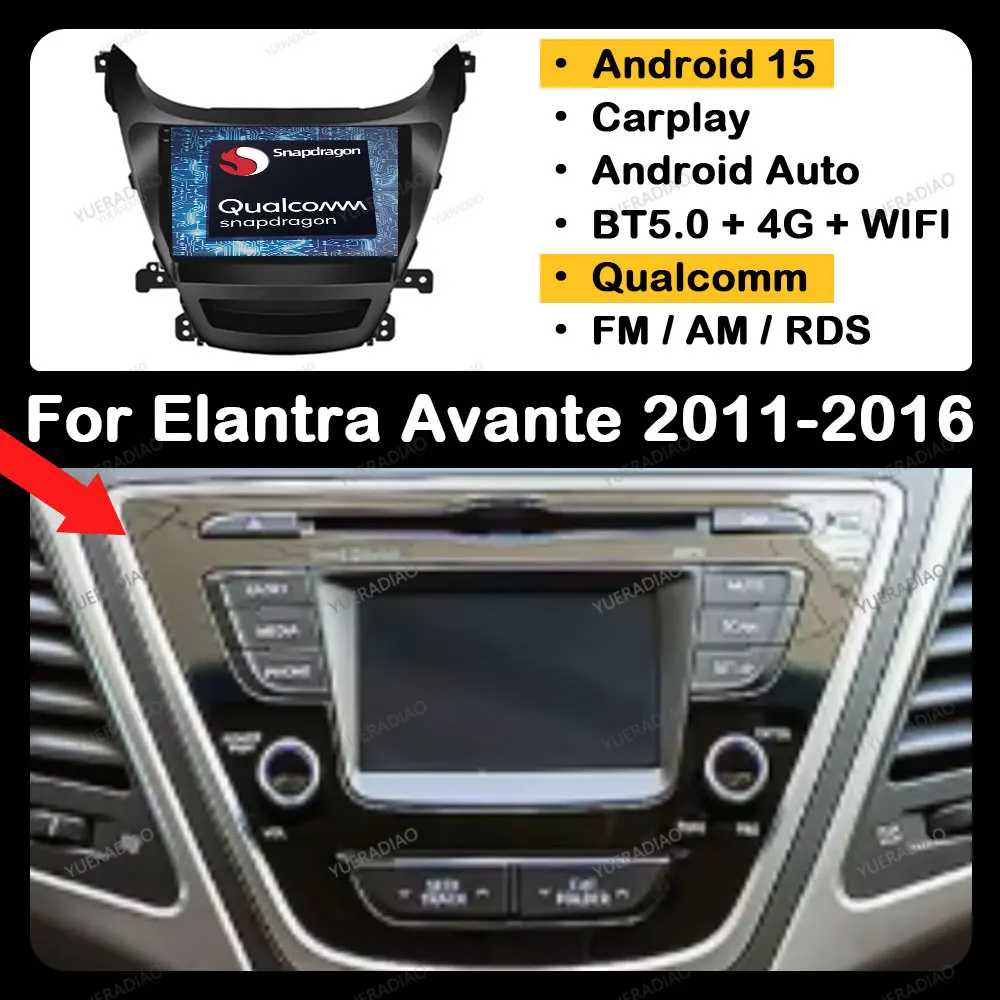 

Автомобильное радио Android 15 для Hyundai Elantra Avante I35 2014-2016 GPS NAVI QLED 4G LTE 5G WIFI BT головное устройство 2DIN Qualcomm Video
