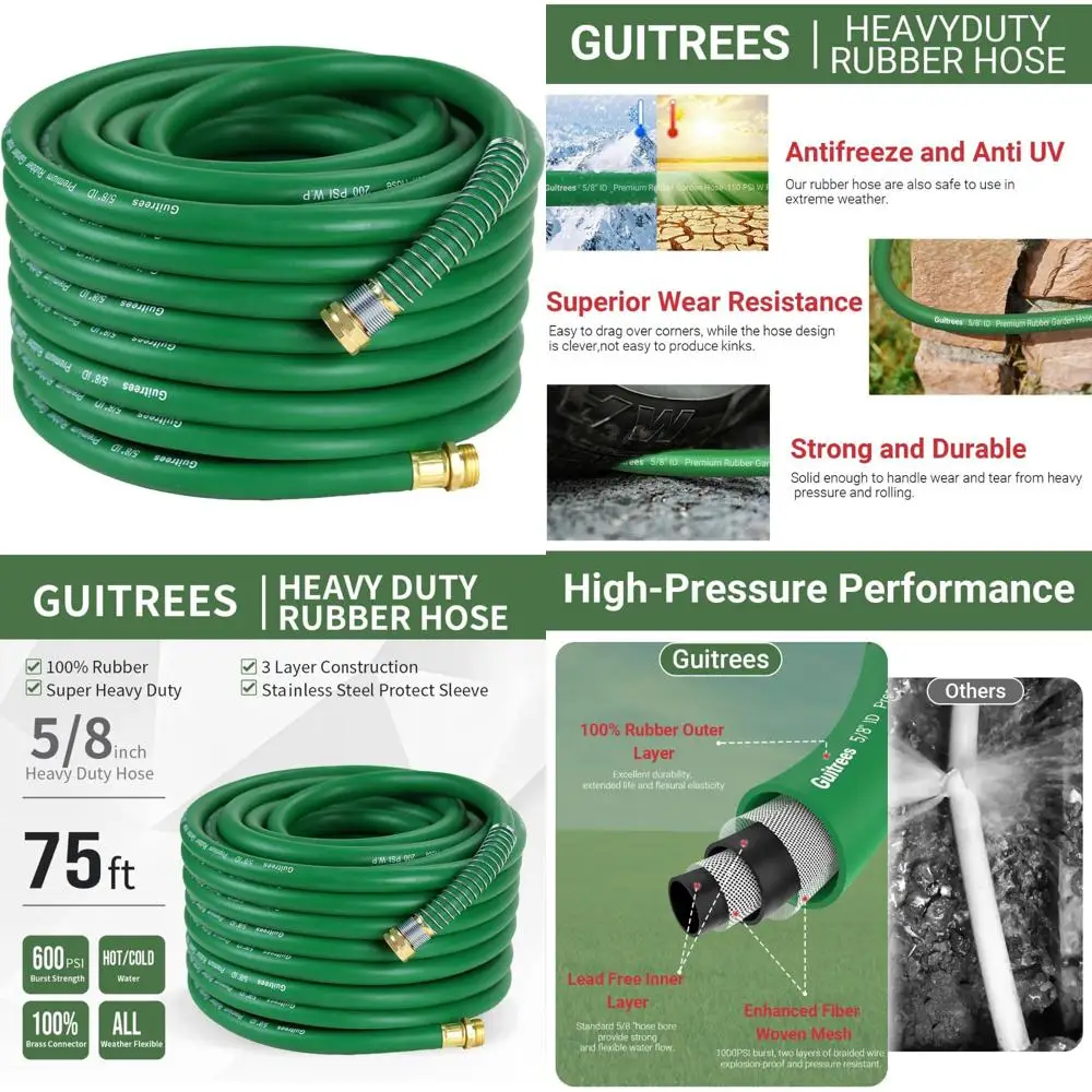 

Сверхмощный садовый шланг длиной 75 футов, 5/8 дюйма — рабочее давление 200 фунтов на квадратный дюйм, взрыв 1000 фунтов на квадратный дюйм, горячая/холодная вода, пятислойная оплетка для долговечности