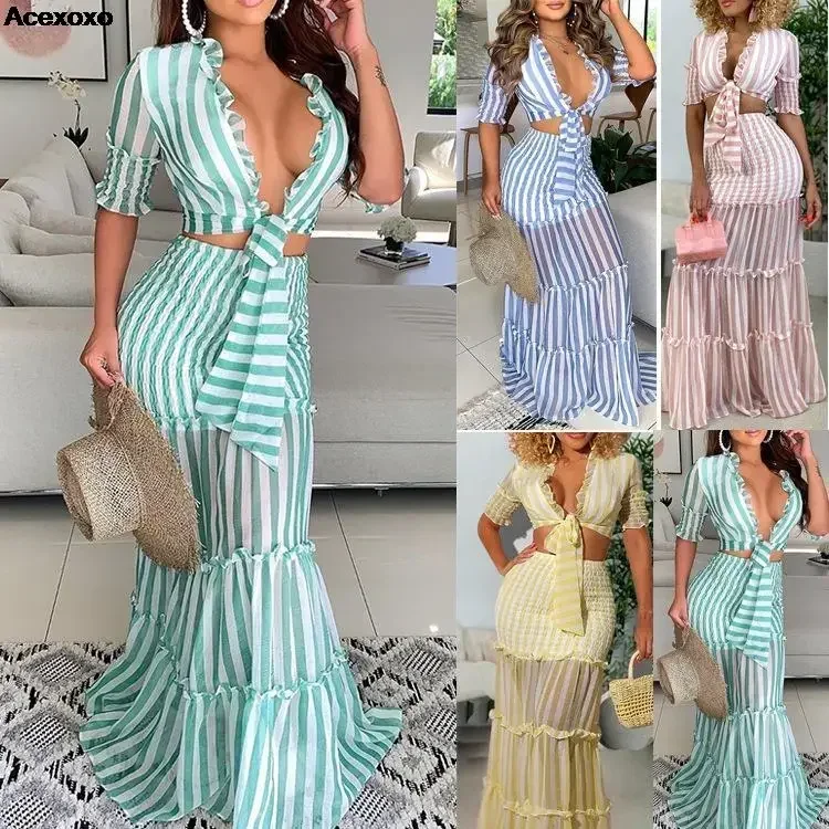 

Summer new women's fashion casual sexy deep V waist strip patchwork slim dress