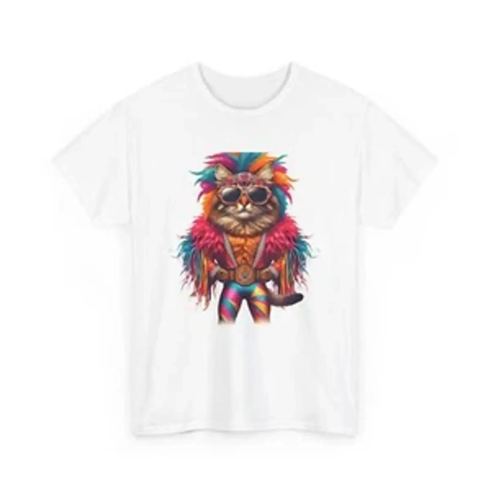 T-Shirt für Erwachsene im Vintage-Stil, Whimsical Macho Cat Professional Wrestling, Vintage-Stil, gewaschen, vielseitig, bequem, lässig