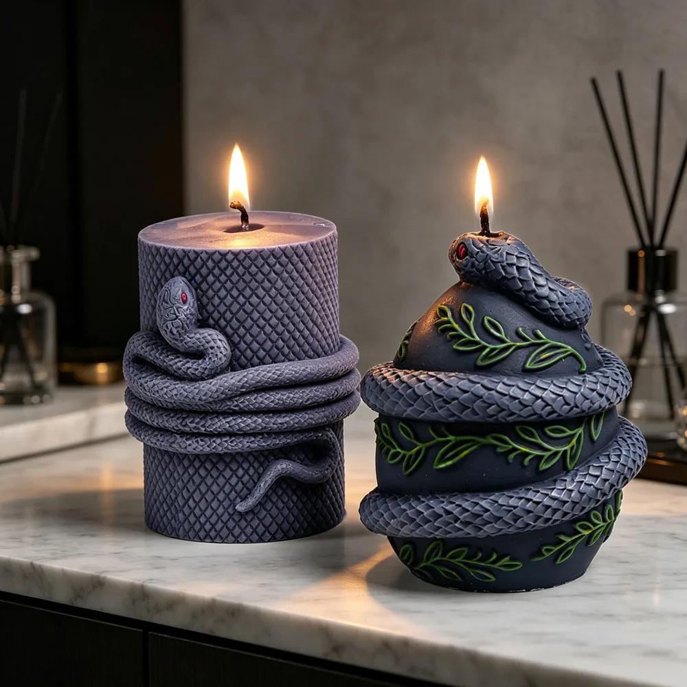 3D Coiled Snake Pillar Silicone Candle Mold Gothic Serpent Egg Mold DIY Candle Soap Resin Craft Mold Halloween Home Decor