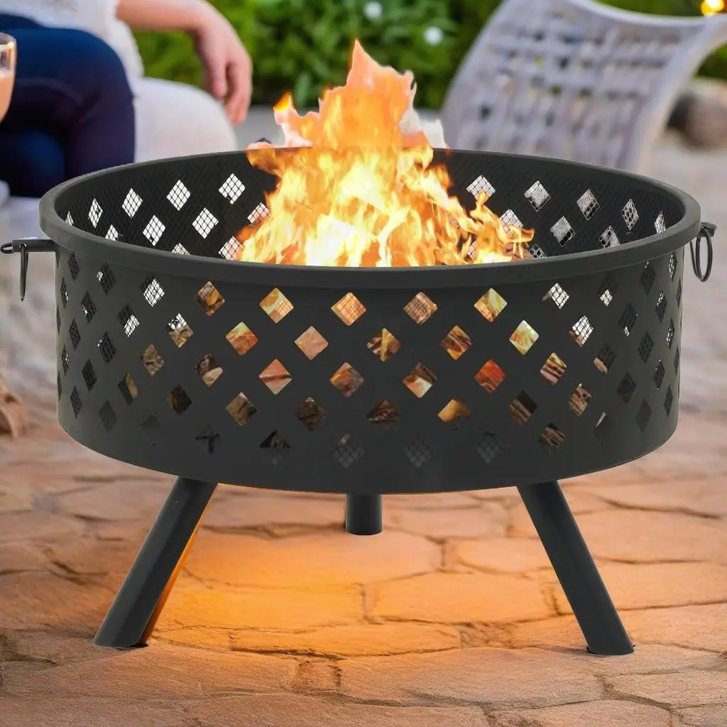 XXL 26.8 Steel Fire Pit with Poker - Durable Outdoor Fire Bowl for Backyard, Patio & Camping Use