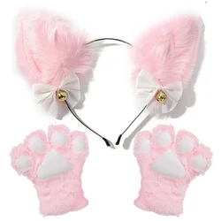 Guanti da cameriera per orecchie di gatto Set costume cosplay Peluche Campana per orecchie Fascia per capelli Campane bowknot Fermagli per capelli Zampe Oggetti di scena anime per ragazze