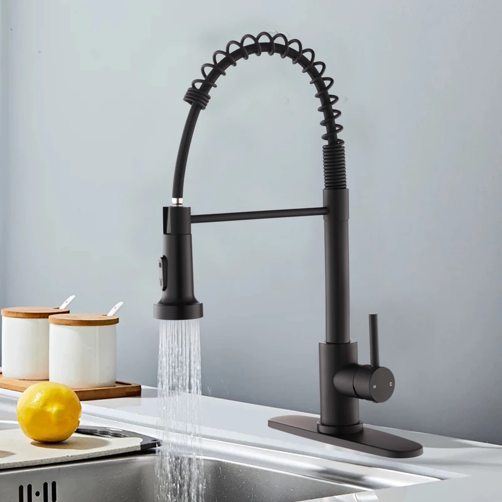 

Kitchen Faucet with Pull Down Sprayer Industrial 1 Handle 1 Hole Or 3 Hole Faucet for Farmhouse Laundry Utility Rv Wet Bar Sinks