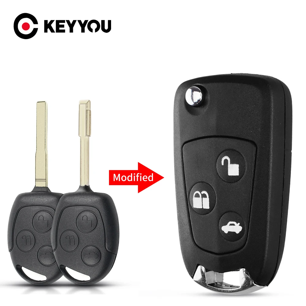 Keyyou 3 botões para ford focus fiesta fusão c-max mondeo galaxy c-max s-max modificado flip remoto carro chave do escudo fob caso chave