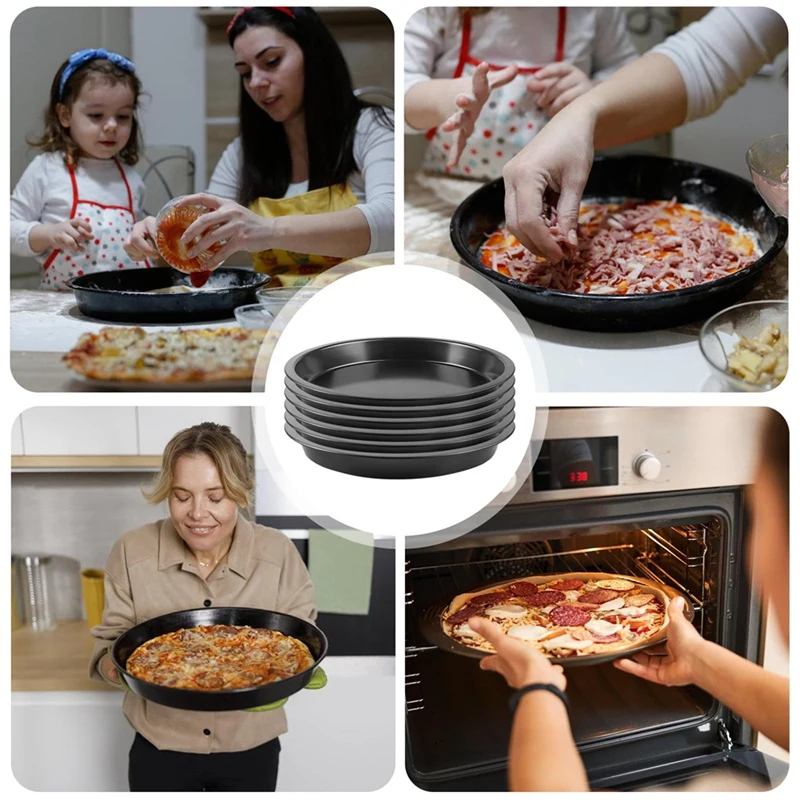 Set Of 6 Pizza Plates, Round Pizza Plates, Diameter 20 Cm,Steel Pizza Pan, Non-Stick Coating, Non-Toxic & Easy To Clean