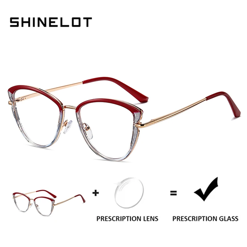

SHINELOT 95972 Lady High Quality Myopia Eyewear Female Cat Eye Prescription Glasses Anti Blue Light Photochromic Eyeglasses