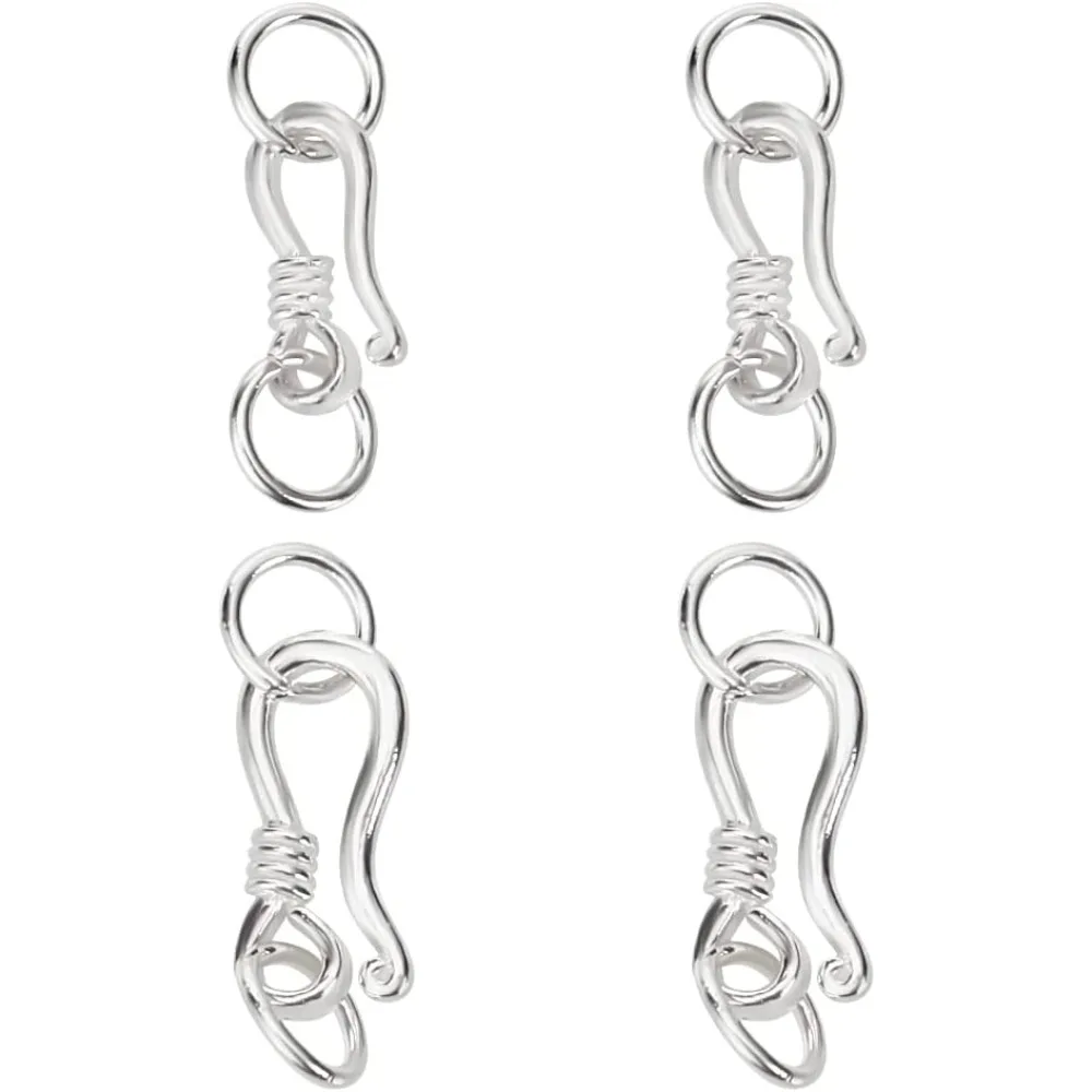 

4 комплекта стерлингового серебра 925 пробы, S-образная застежка-крючок, 2 серебряных застежки для ювелирных изделий, 16,5/20 мм, S-образный комплект соединителей с крючком и глазной застежкой