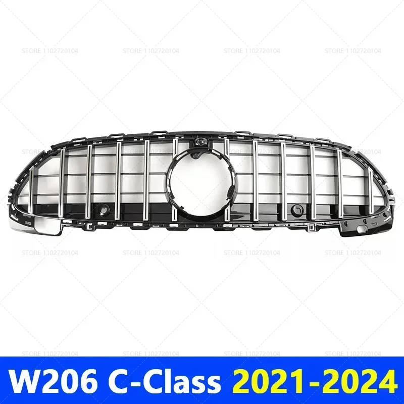 for 2021-2024 W206 C-Class Mercedes Benz C200 C260 C300 C350 GT Front Radiator Grid Bumper Grille Mesh Racing Grill Camera Hole