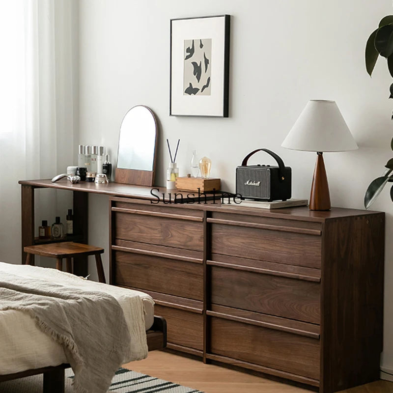 All solid wood bedroom, bedside chest, desk, integrated retractable locker, corner makeup table