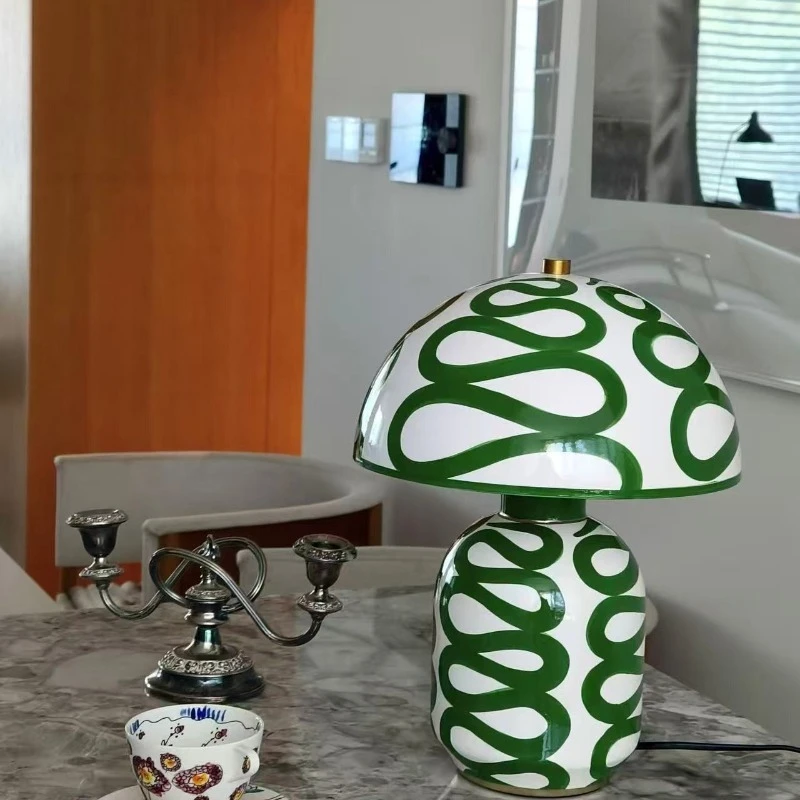 

Modern Simplicity Glass Green Ceramics Mushroom Table Lamps Reading Ambient Living Room Bedroom Study Bedside Atmosphere Lights