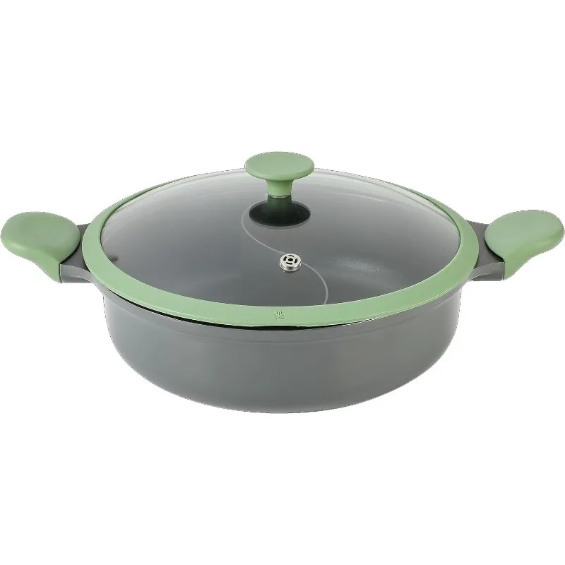 

Cast Aluminum Everyday Pan Hot Pot W/Dividers, Nonstick Interior, and Lid, Cookware Set