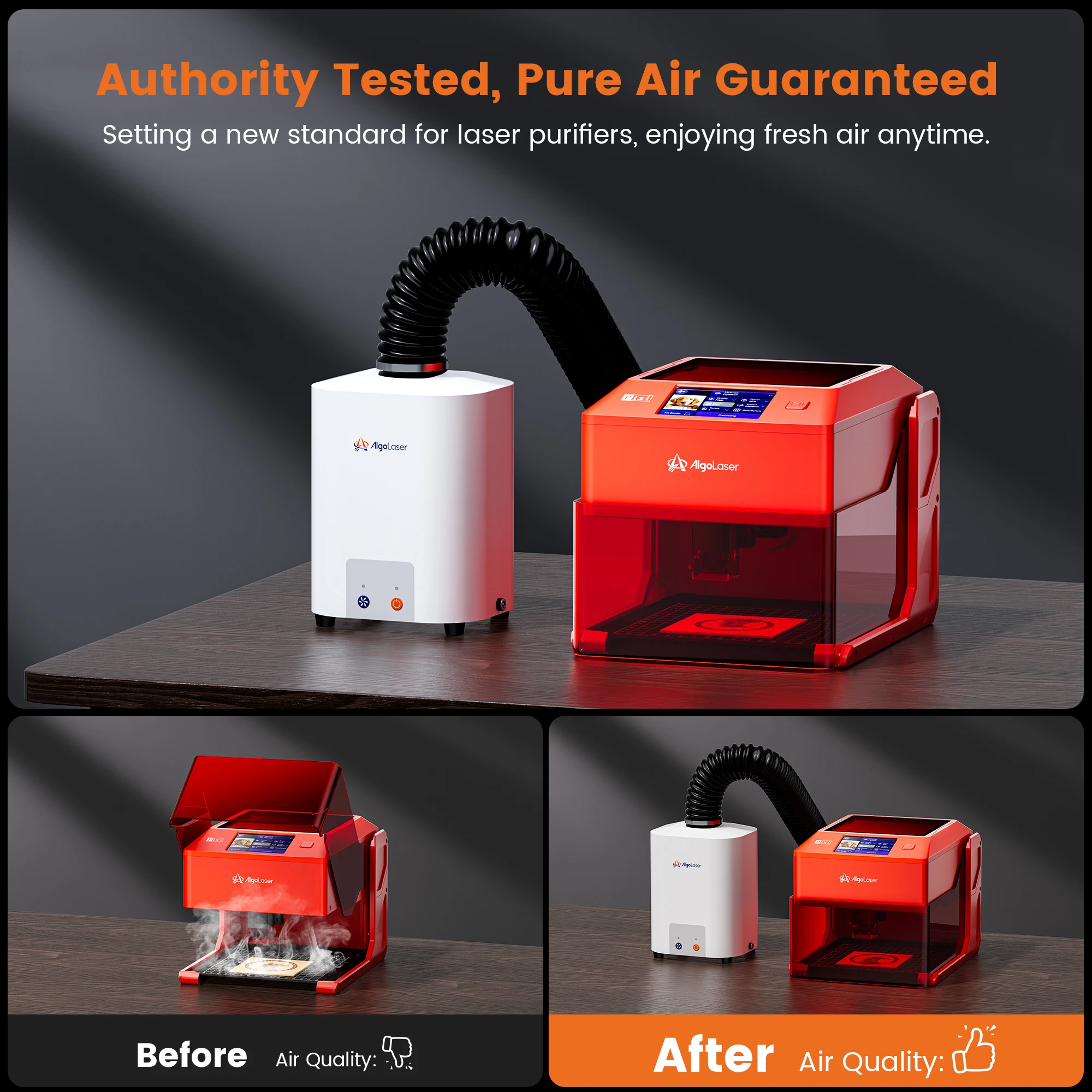 Algolaser 3/5/10W with Air Purifier Mini Portable Woodworking Engraving Cutting Machine Plug & Play Engraver for DIY Hobby Craft