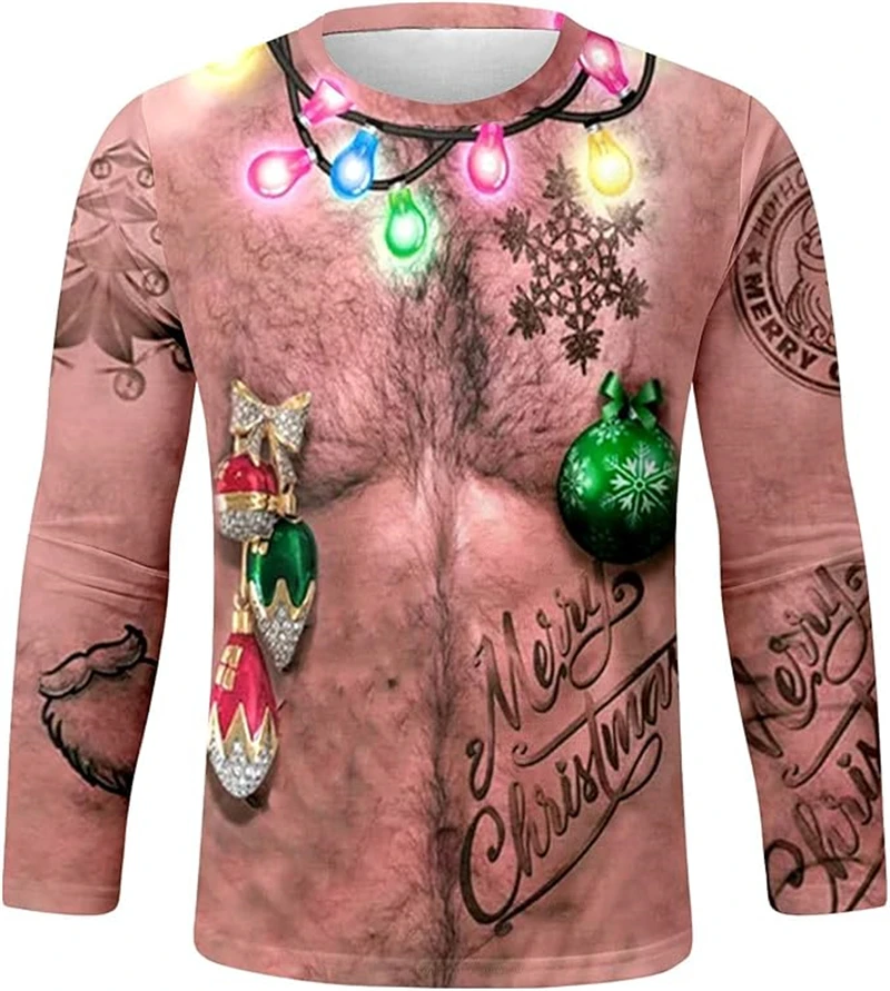 Christmas Series Simulated Suit T-shirt 3D Print Harajuku Printed Men Personality Long Sleeve O Neck Fashion Party Top T Shirt