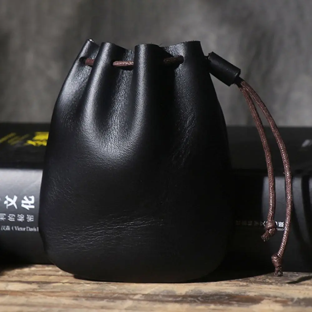 Vintage Leather Coin Pouch Drawstring Strap Multicolour Storage Bag Wallet Travel