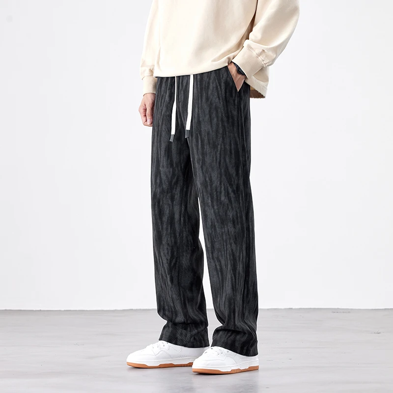 New Fall Fabric Striped Loose Drawstring Waist Wide Leg Casual Pants for Men