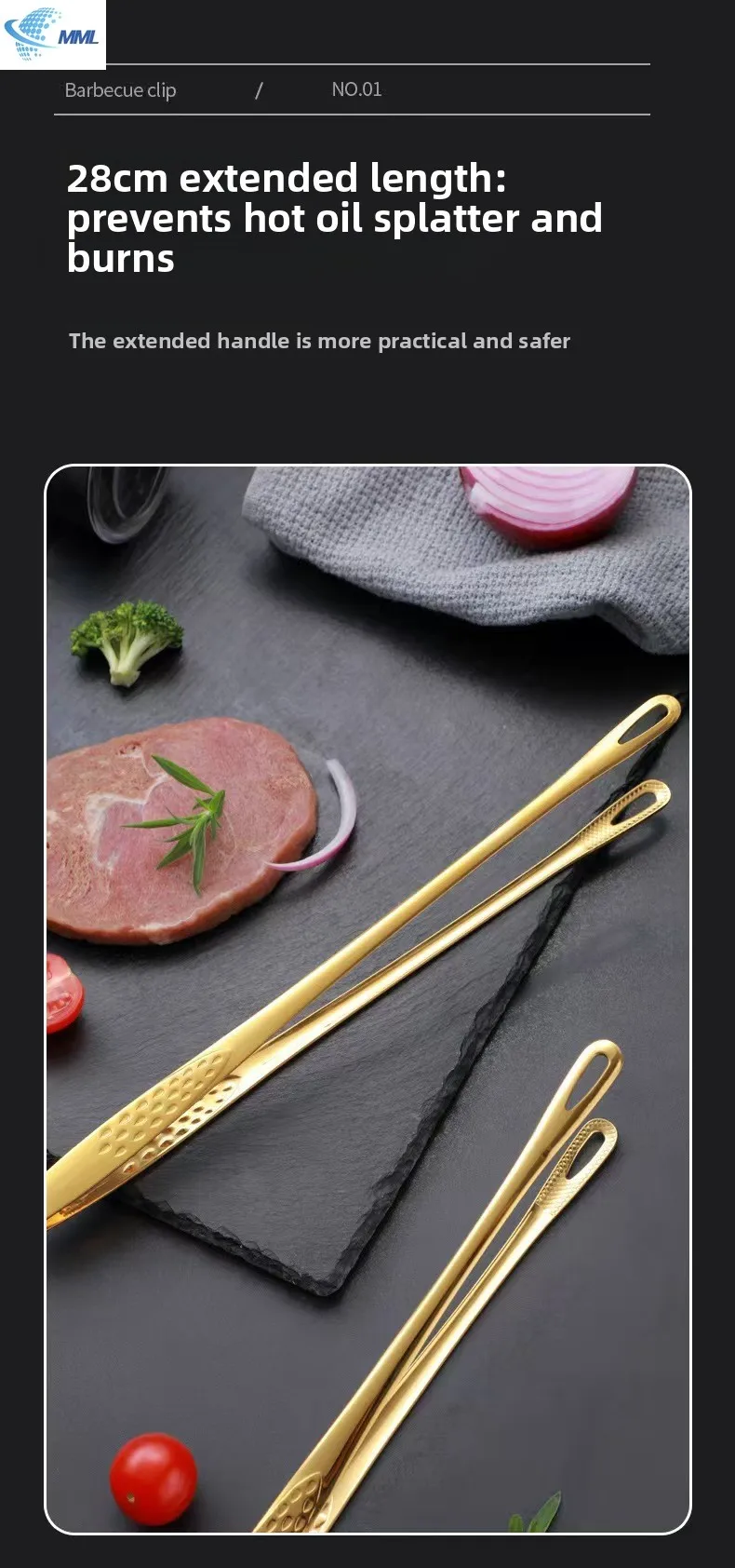 Stainless Steel BBQ Tongs Food Tongs BBQ Steak Tongs Bread Tongs Cooking Utensils Set Anti-slip Kitchen Small Tools Accessories