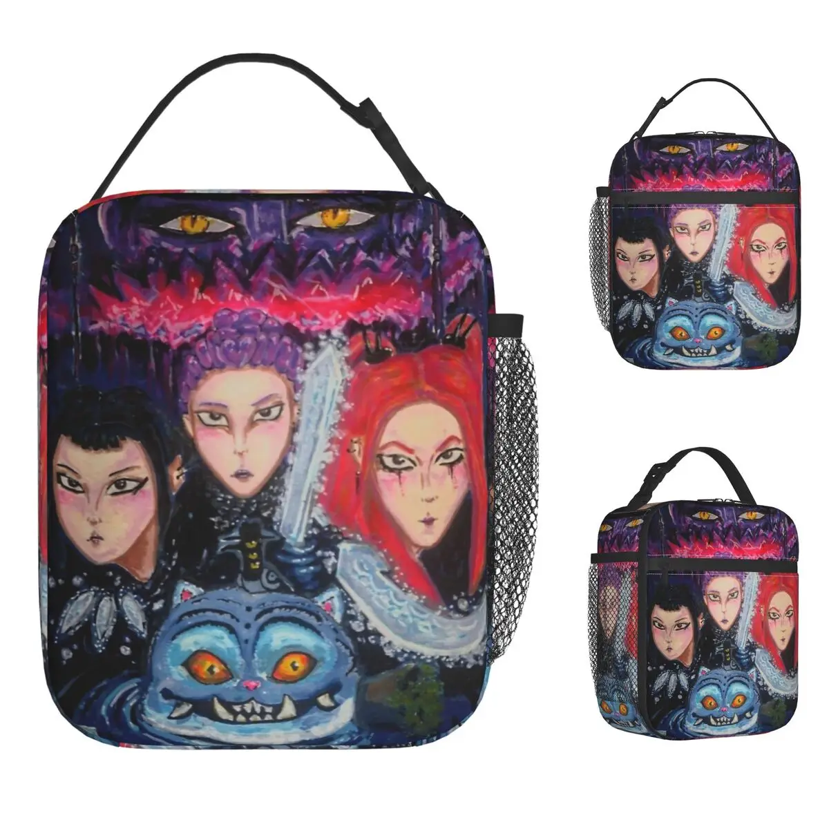 

Huntrix Saja Boys Demon Kpop Demon Hunters Сумка для обеда Забавный ланч-бокс Дорожная сумка для еды для женщин Оксфордская сумка-холодильник с принтом