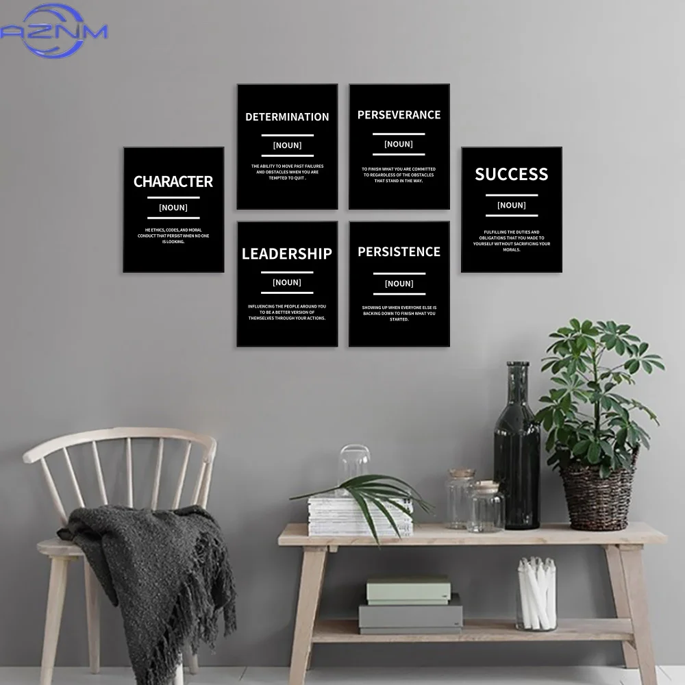 6pcs Halloween Christmas Decorations Minimalist Motivational Words Canvas Poster Set (Dark Background) in Bedrooms And Living Ro