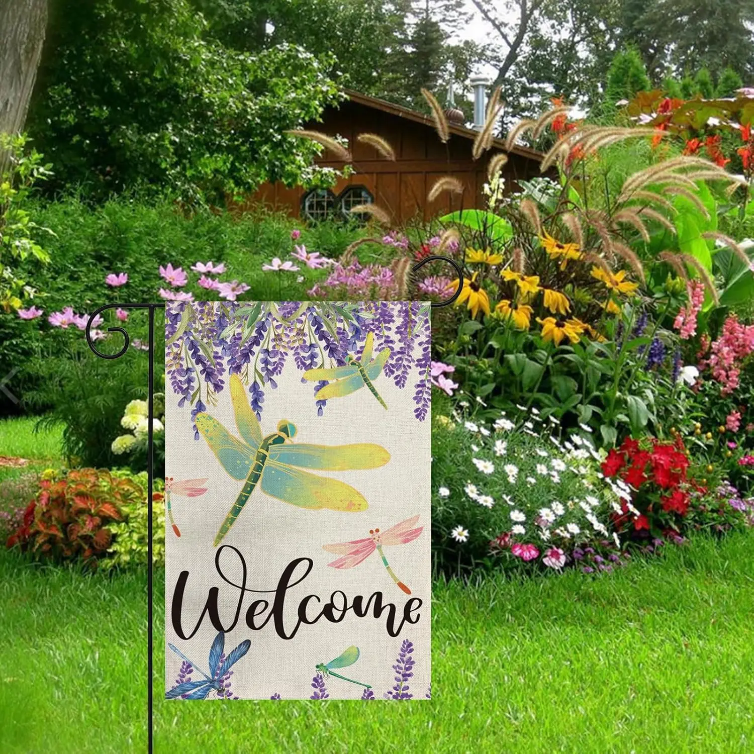 Welcome Spring Summer Garden Flag Bee Colorful Floral Garden Flags 12 x 18 Inch Vertical Double Sided Burlap for Seasonal Ho PPZ