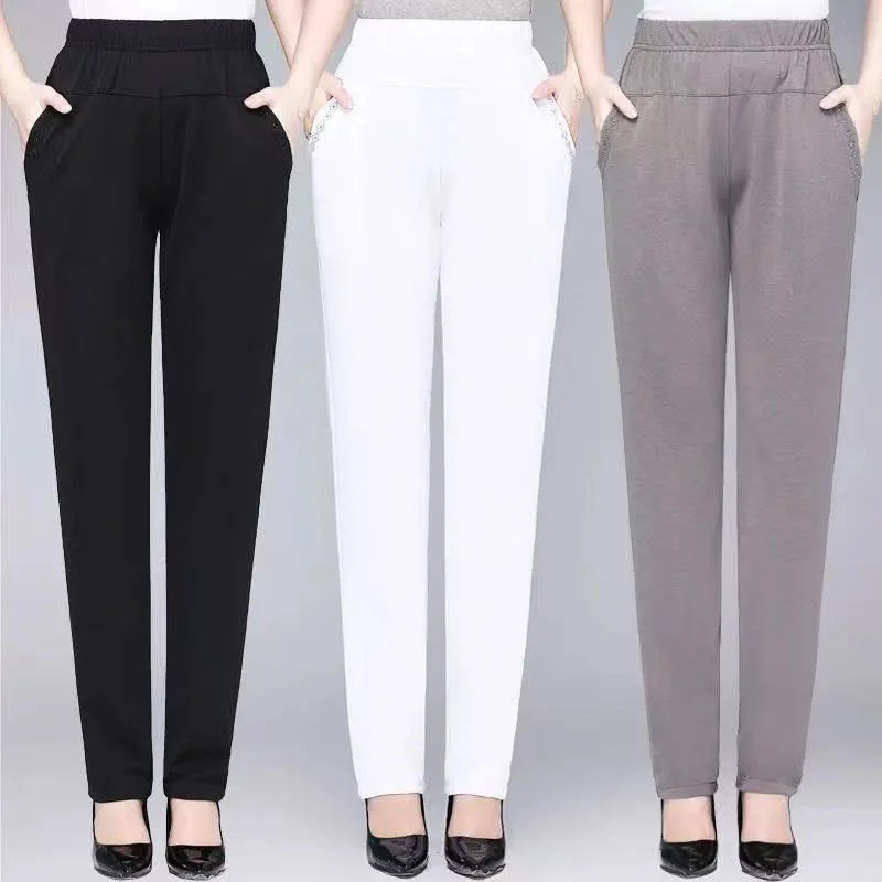 

Middle Aged And Elderly Women's Pants Summer Casual Thin Solid Color Mom Pants Grandma High Waist Straight Trousers 3XL 6XL