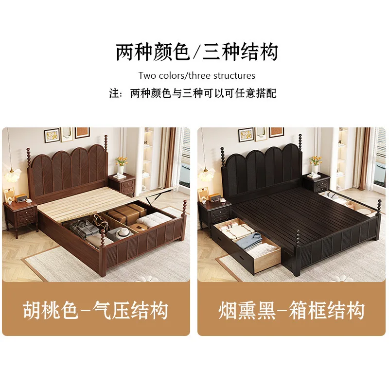 Solid wood bed 1.8 meters Roman column black 1.5 meters Master bedroom bed Wedding bed