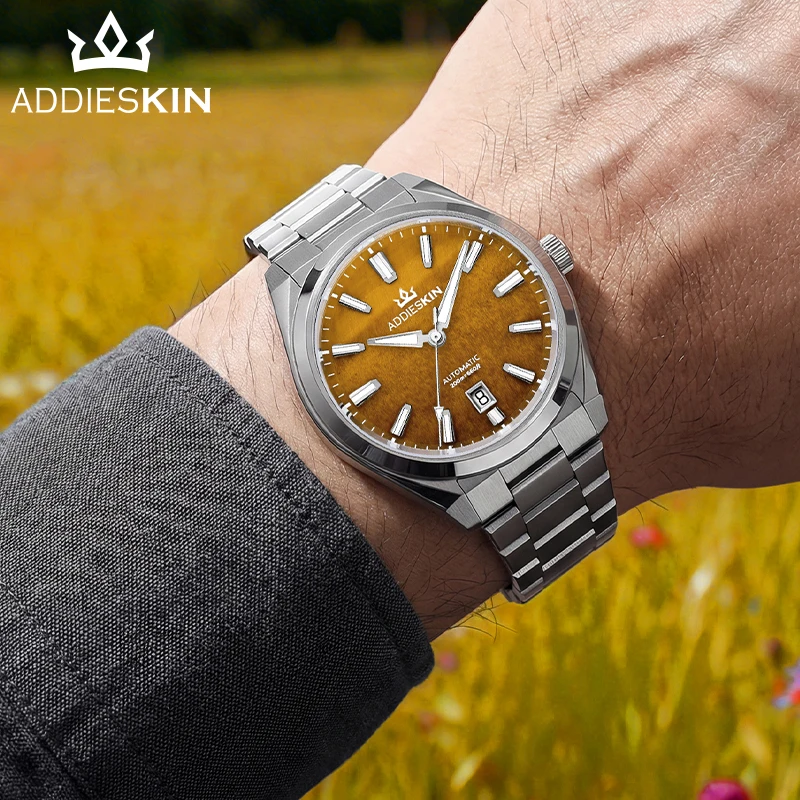 ADDIESKIN K010 Tiger's Eye Natural Stone Dial Automatic Watch Men BGW9 Luminous 200m Waterproof Sapphire Crystal Stainless Steel