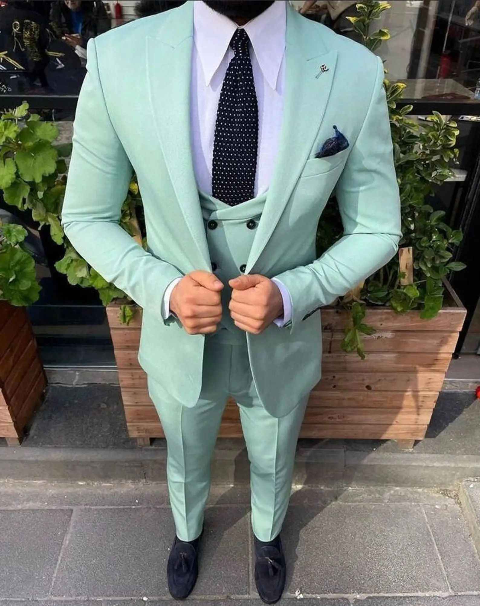 Mint Green Casual Suits For Men Wedding Bridegroom Tuxedo Fashion Custom Blazer Sets 3-Piece Jacket+Pants+Vest Terno Masculino