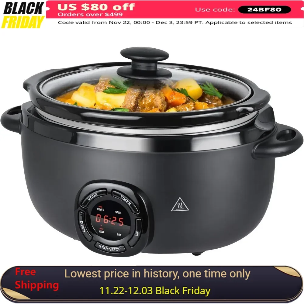 

7 Qt Slow Cooker Electric with Nonstick Removable Inner Ceramic Pot, 3 Temp Settings, Programmable Slow Cooker