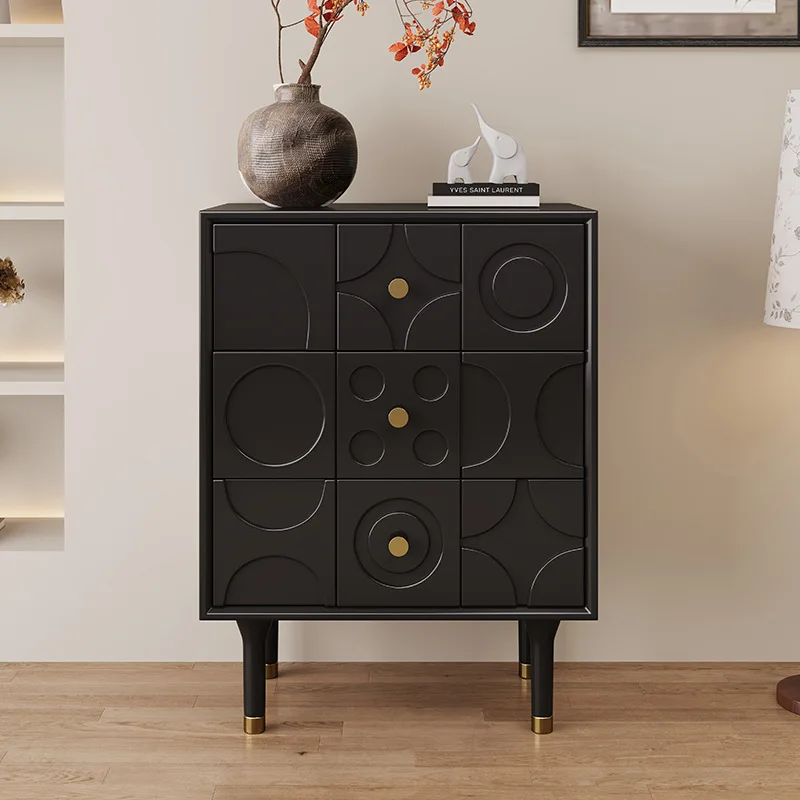 Nordic Creative Simple Modern Retro Wind Bedside Table in Antique Storage Carved Bedside Table