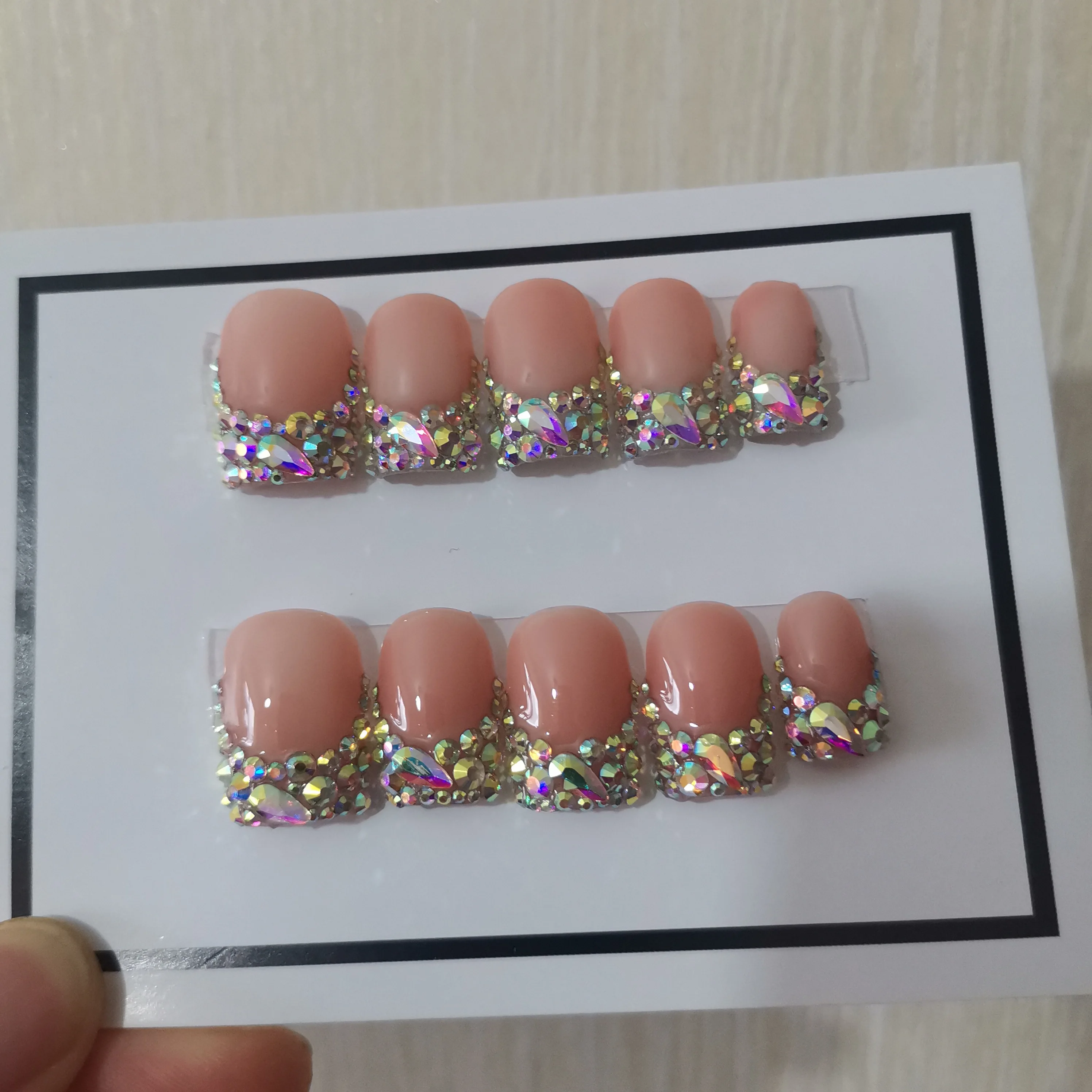 

Rhinestone Square Artificial Fingernails Home Salon Handmade False Nails luxury acrylic press on nails wholesale