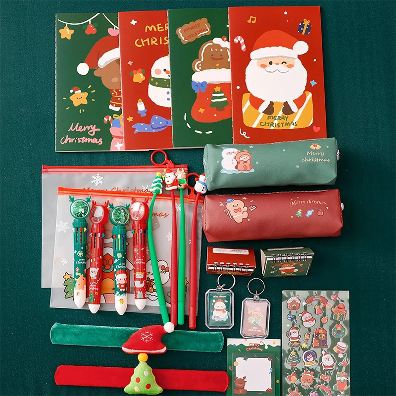 1Set Christmas Stationery Set Cartoon Fashion Student Writing Tools Ballpoint Pen Note Pad Office Supplies Holiday Gifts