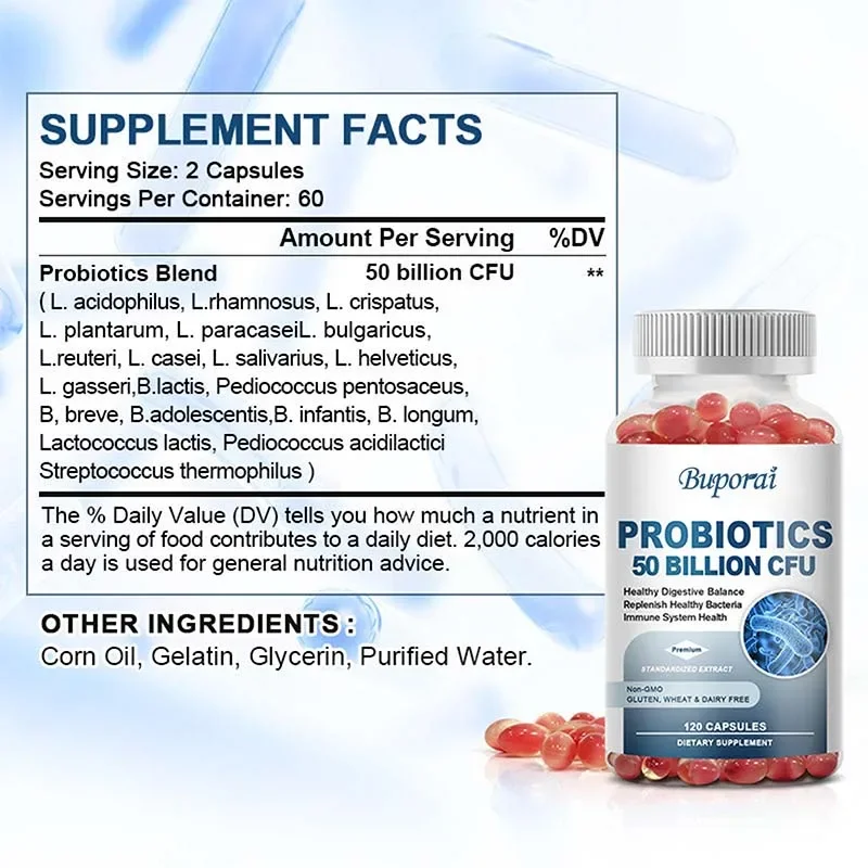 50 Billion Probiotic Capsules - Containing Prebiotics, Lactobacillus Acidophilus - Digestion, Immune Health Support