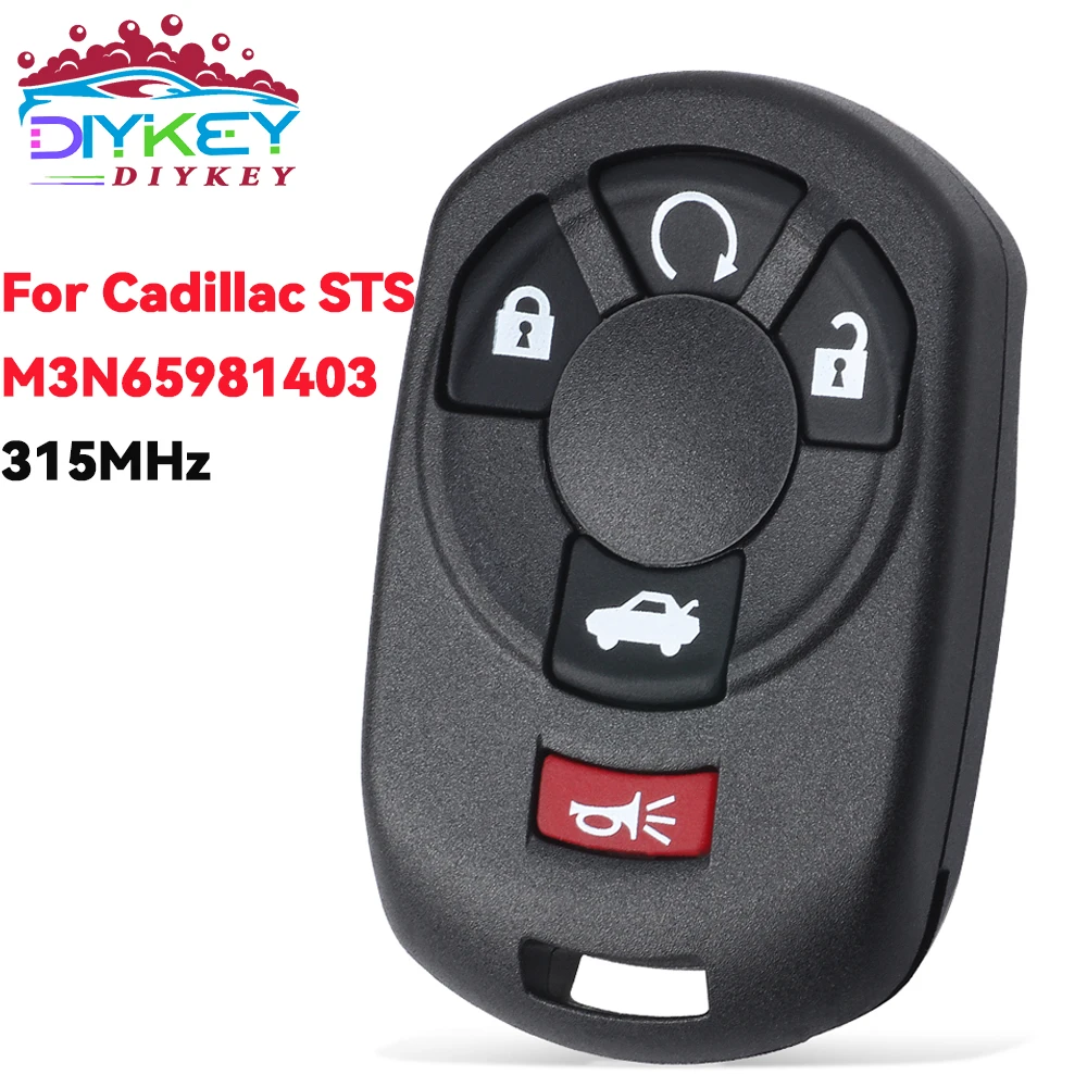 

DIYKEY 5 Buttons 315MHz For Cadillac STS 2005 2006 2007 Keyless Entry Remote 15212383 15212382 Key Replacement Fob M3N65981403