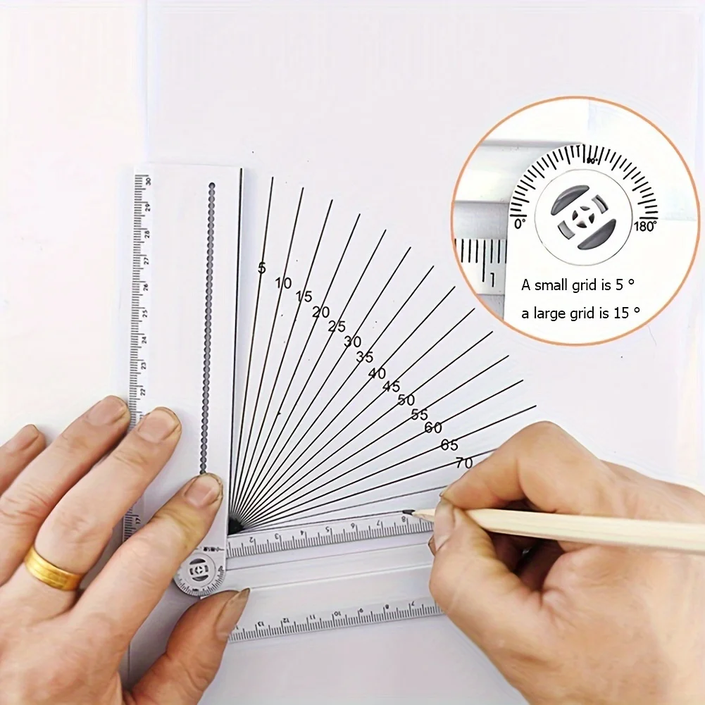 Multi Functional Folding Geometric Ruler, Mathematical Angle Measurement and Circle Drawing Tool, with Integrated Protractor