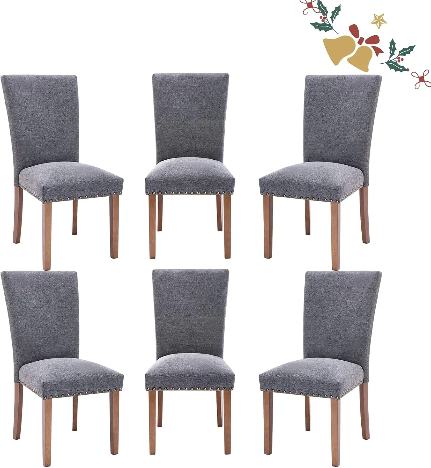 

Parsons Dining Chairs Set of 6 Upholstered Nailhead Dining Room Kitchen Side Chair with Thick Cushions and Wood Legs Dark Grey